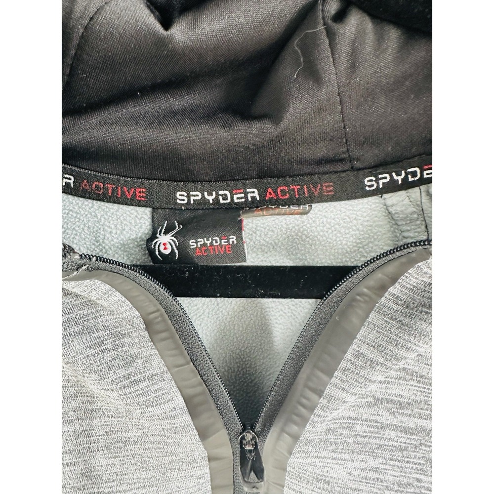 BEST SPYDER MEN MED HEATHER GRAY PULLOVER HOODIE SWEATSHIRT 1/4 ZIP BLACK PANELS - Picture 4 of 5
